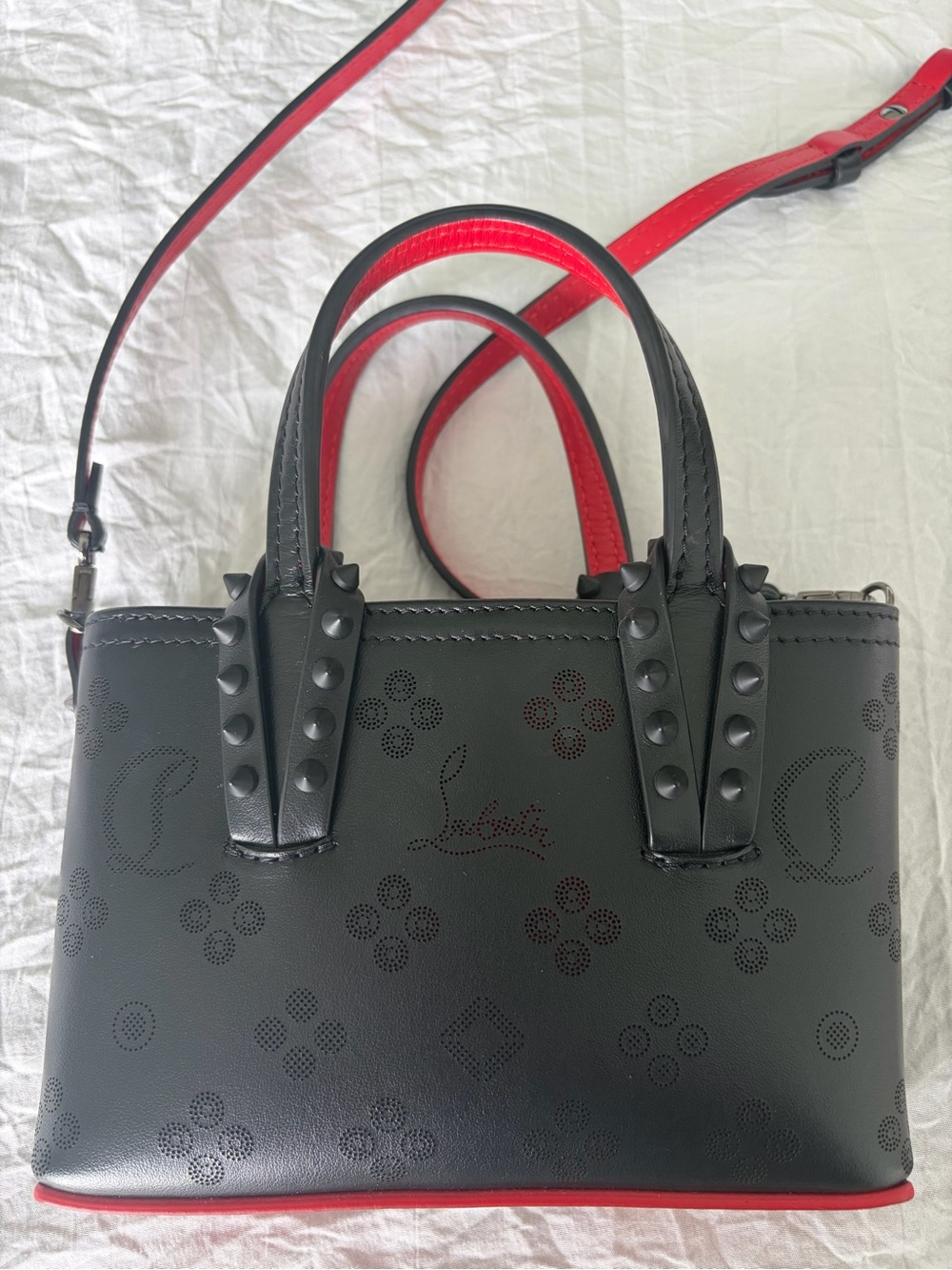 Christian Louboutin Black Leather Mini Satchel with Red Trim